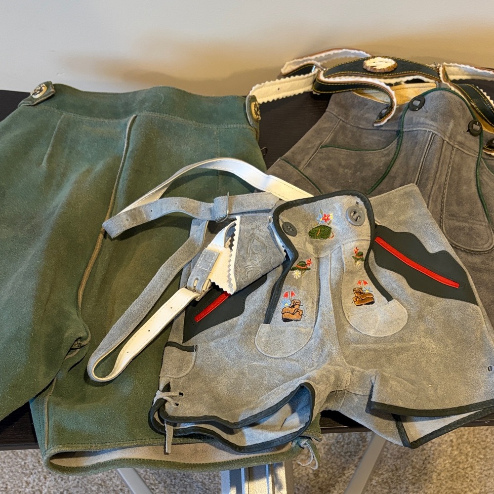 Kids assorted Suede Lederhosen Shorts in Gray and Green